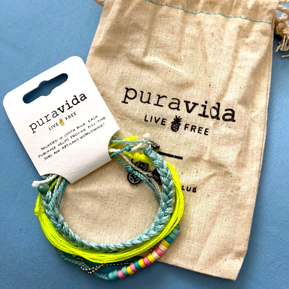 NWT Pura Vida Bracelet Set - Colorful Blue & Yellow Neon Summer